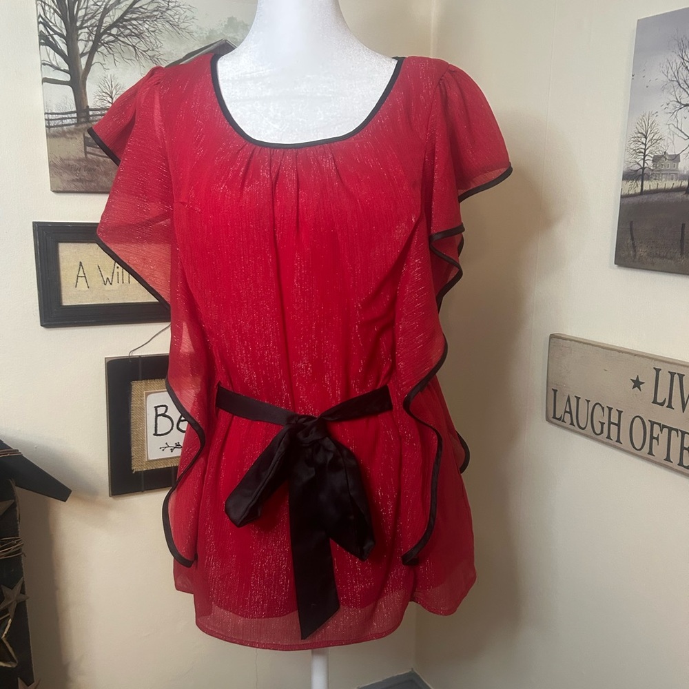 ⭐️4/$20⭐️ Iz Byer Red Blouse with Black Trim
